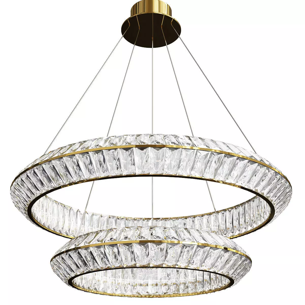 KAISER chandelier with two rings of glass and gold Low-poly 3D model_0