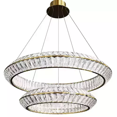 KAISER chandelier with two rings of glass and gold