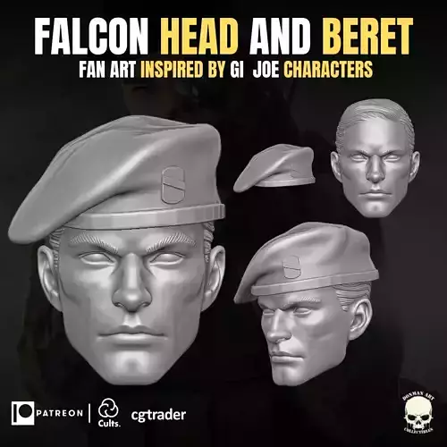 Falcon Fan Art Head and Beret For Action Figures 3D print model