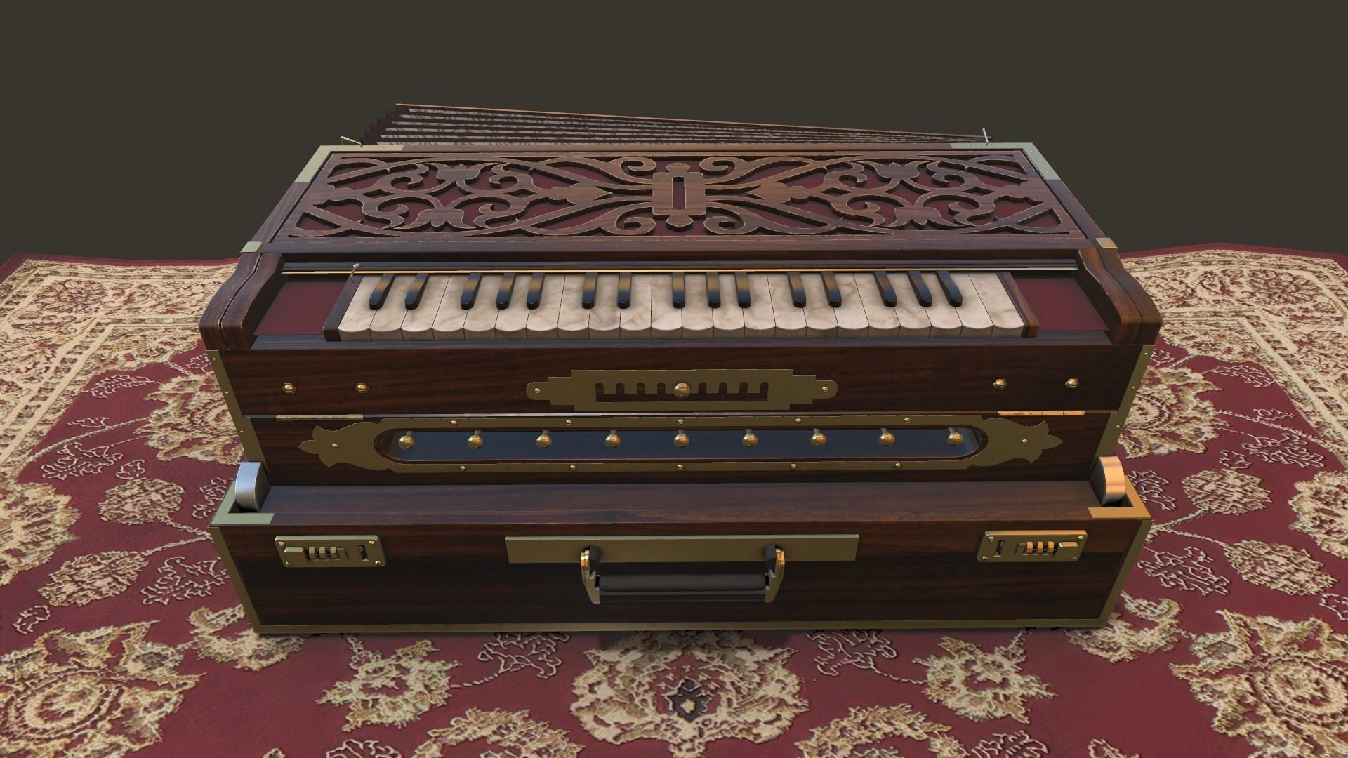 Harmonium musical instrument on rug Low-poly 3D model_3