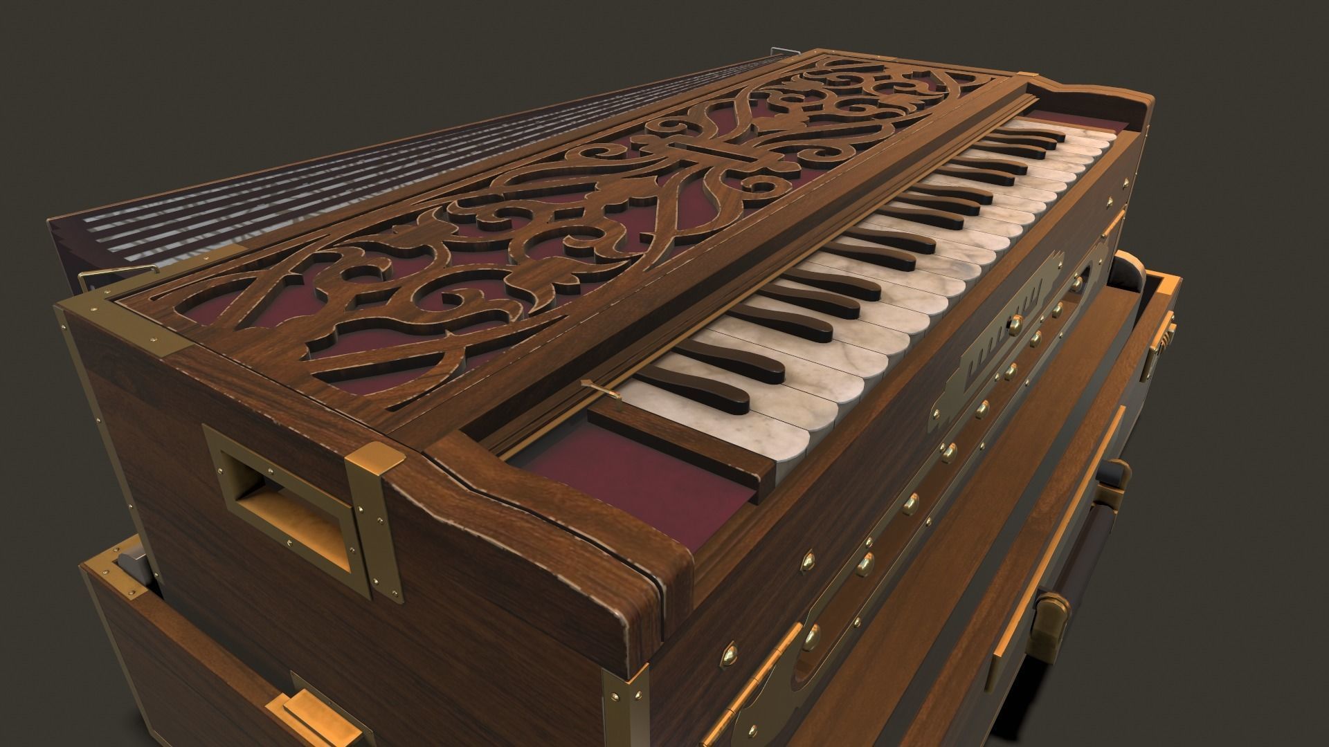 Harmonium musical instrument on rug Low-poly 3D model_8
