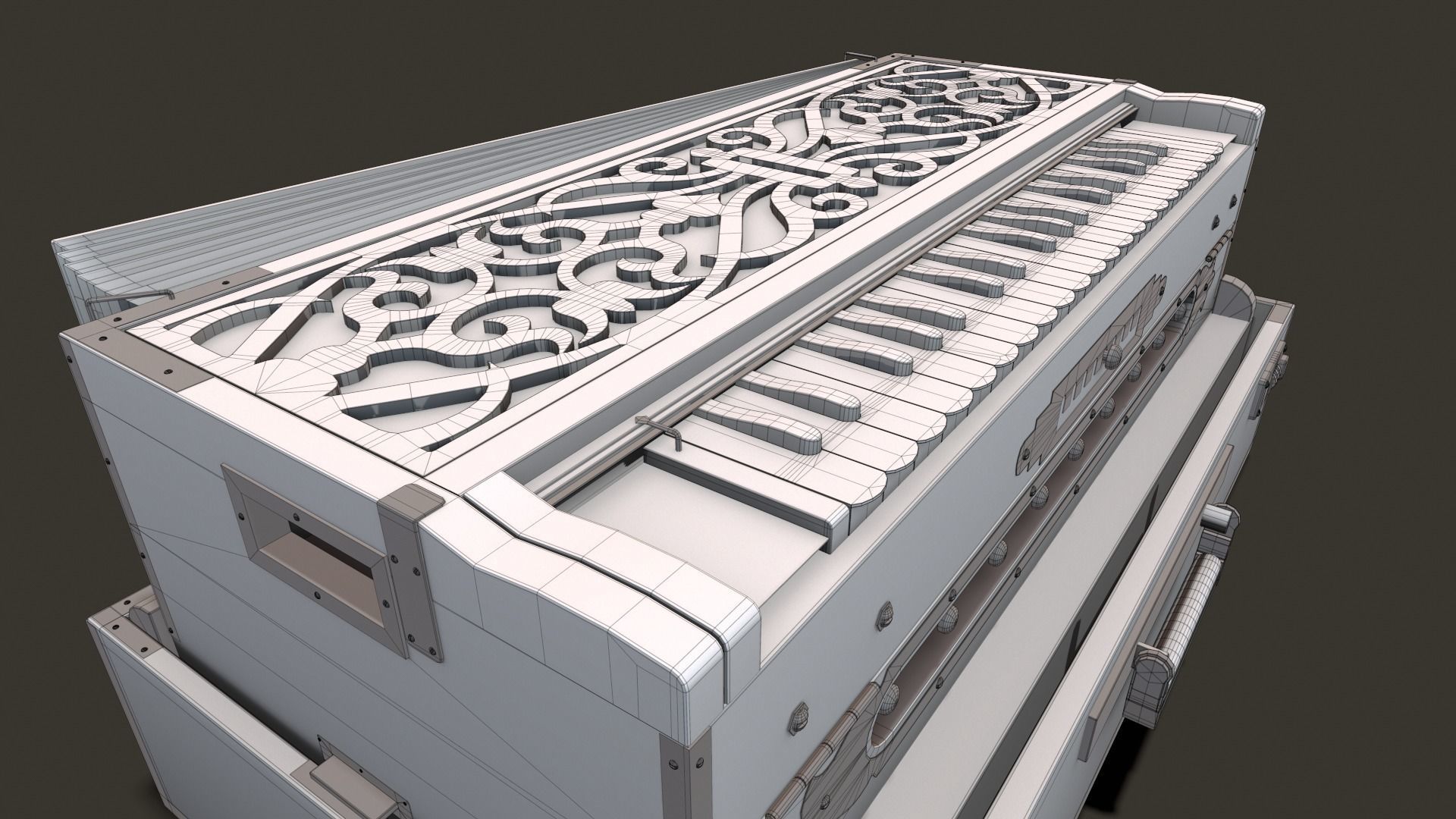 Harmonium musical instrument on rug Low-poly 3D model_11