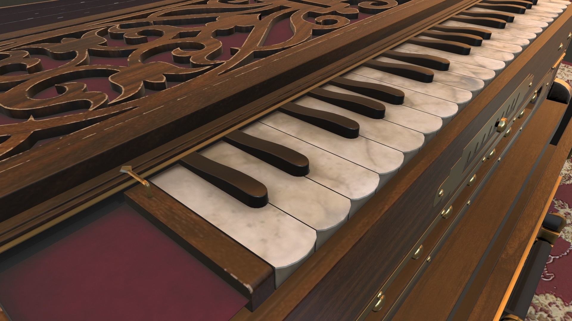 Harmonium musical instrument on rug Low-poly 3D model_9