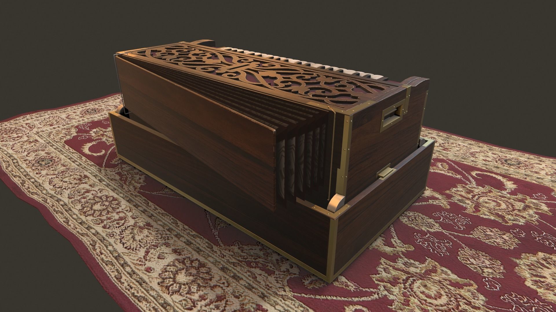 Harmonium musical instrument on rug Low-poly 3D model_6
