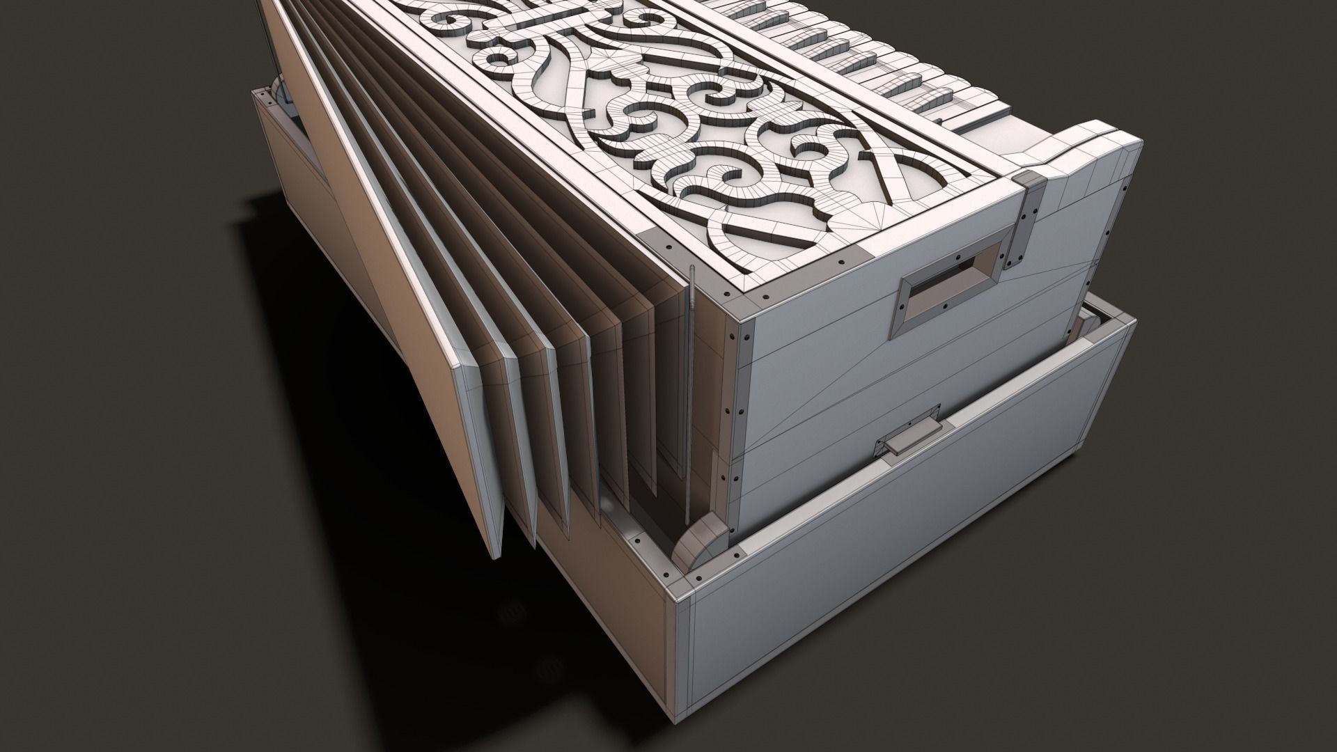 Harmonium musical instrument on rug Low-poly 3D model_12