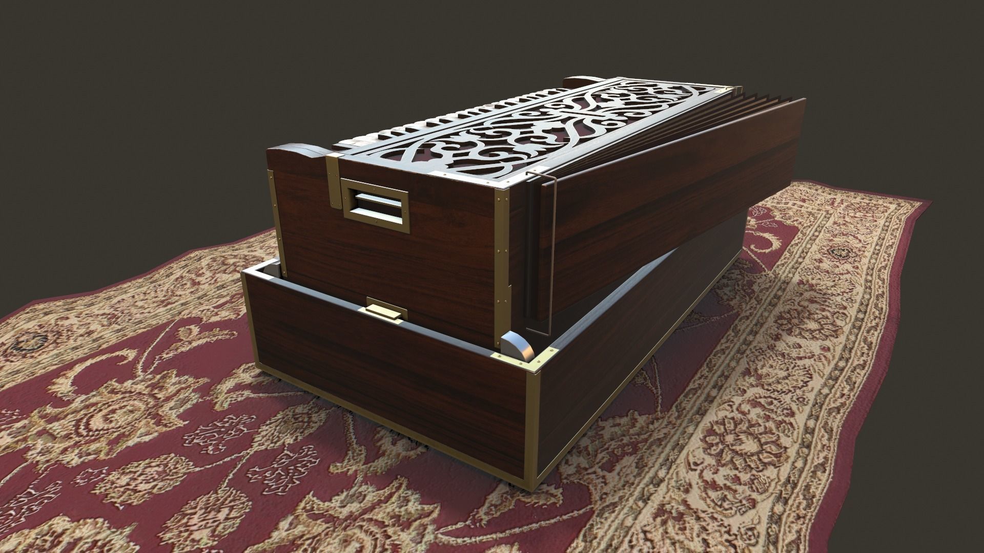 Harmonium musical instrument on rug Low-poly 3D model_5