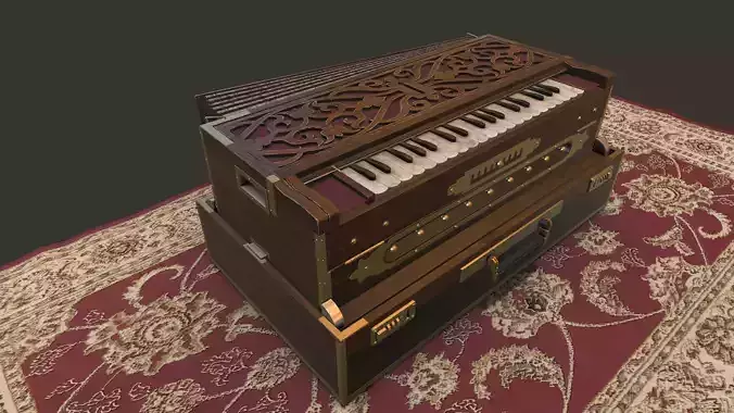Harmonium musical instrument on rug Low-poly 3D model