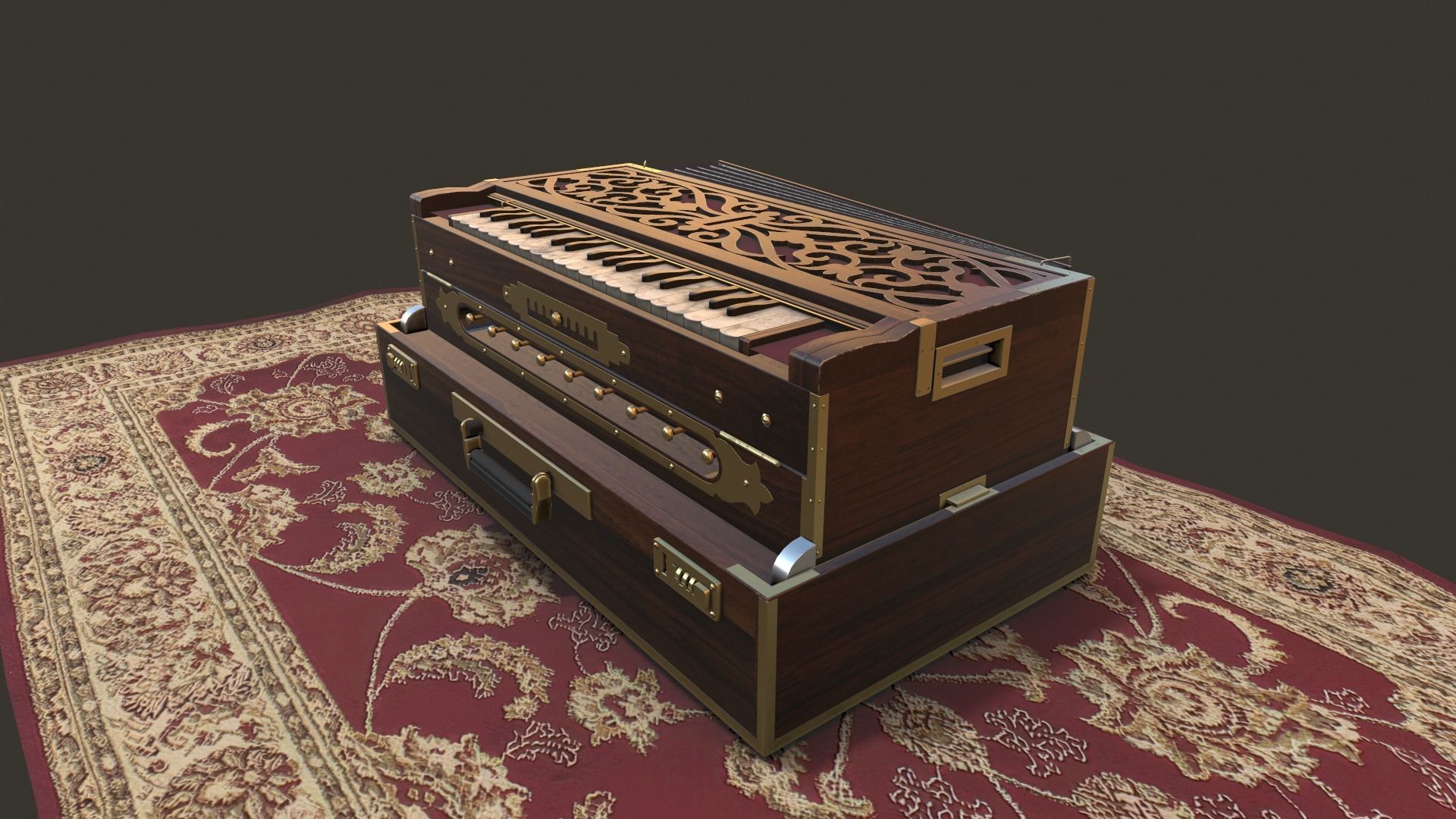 Harmonium musical instrument on rug Low-poly 3D model_4