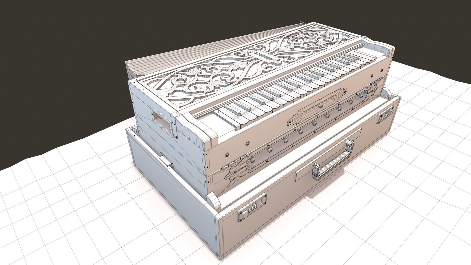 Harmonium musical instrument on rug Low-poly 3D model_10