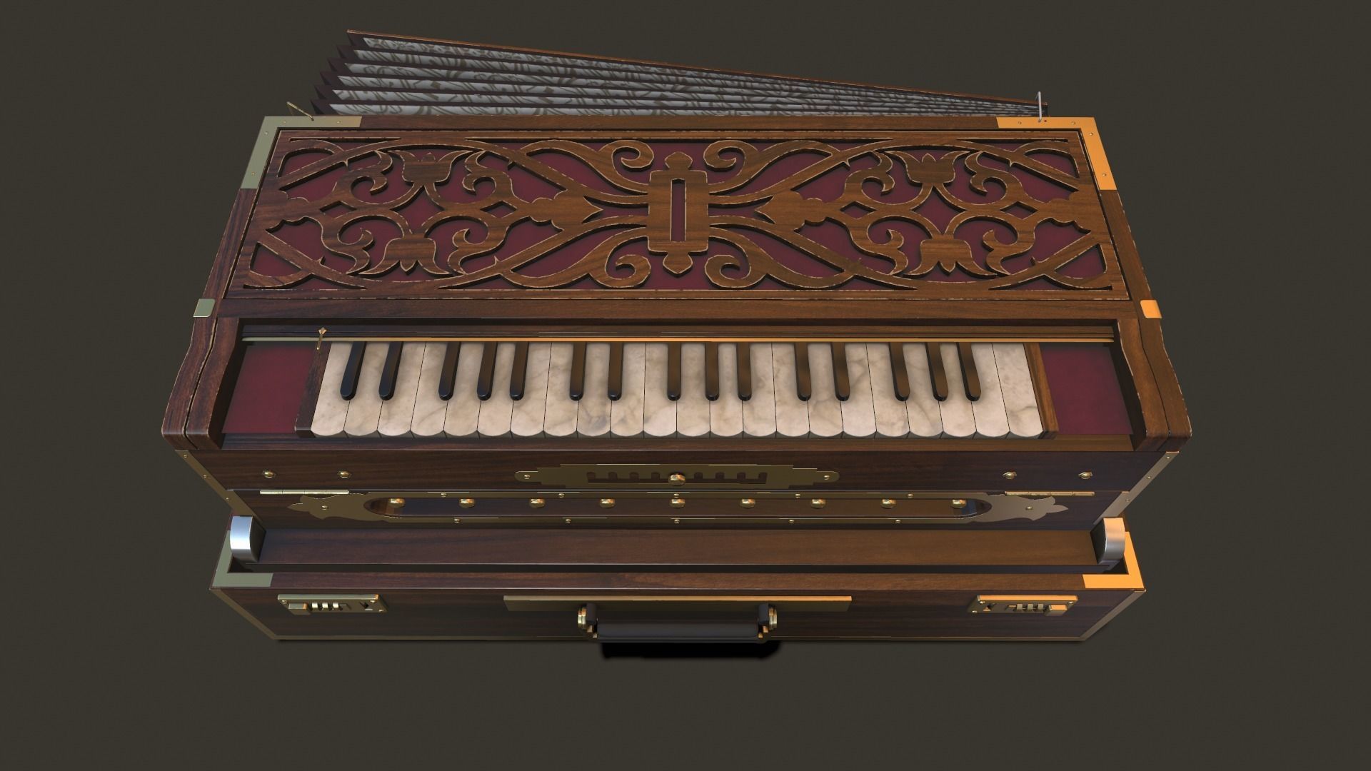 Harmonium musical instrument on rug Low-poly 3D model_7