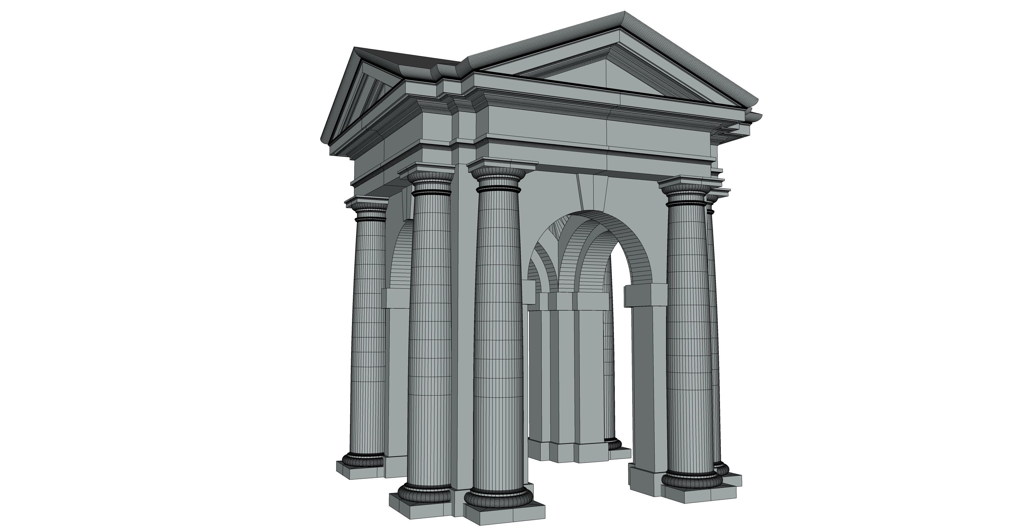Arched portico in Tuscan order with 3 4 columns  3D model_7