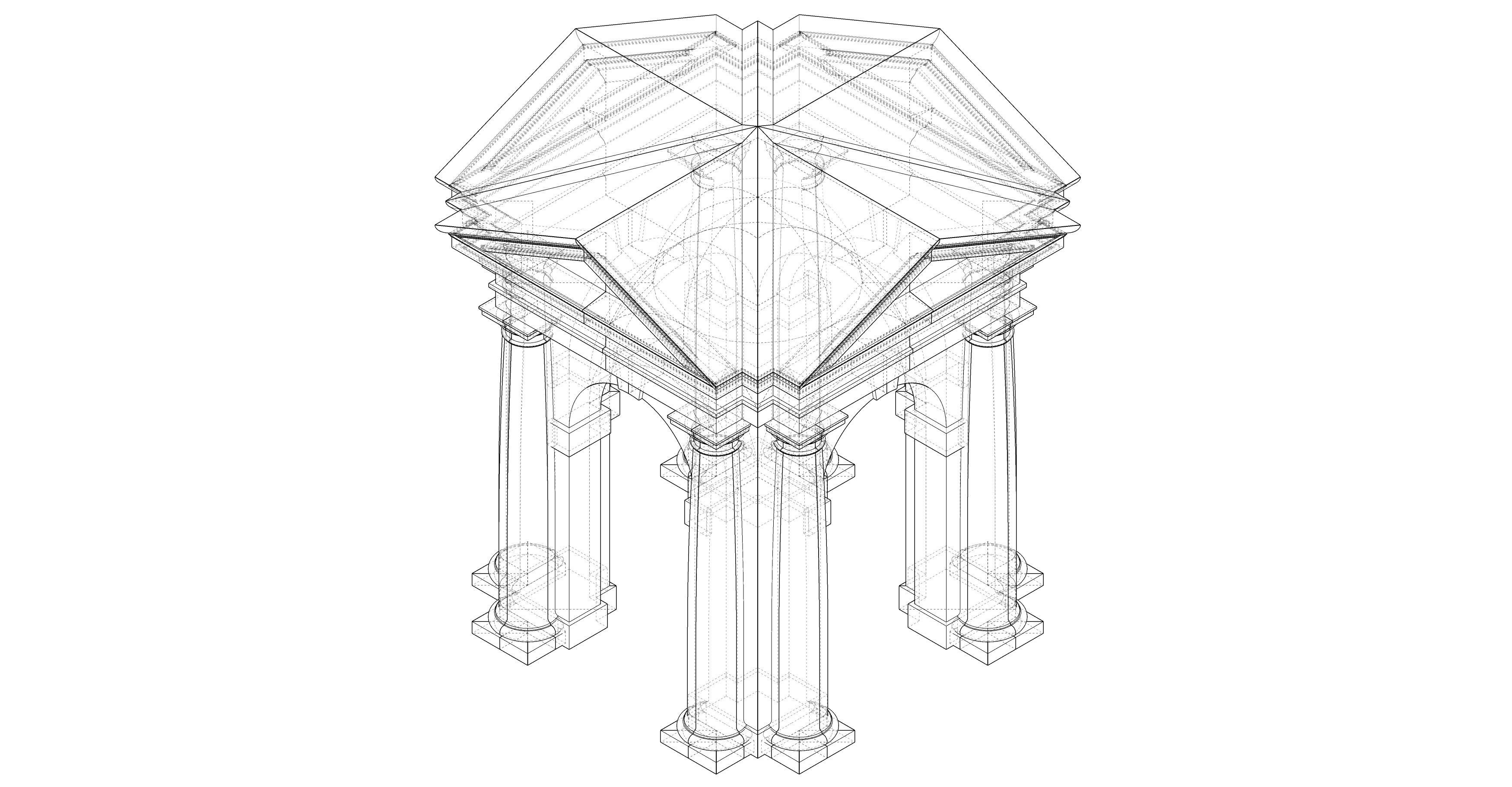 Arched portico in Tuscan order with 3 4 columns  3D model_11