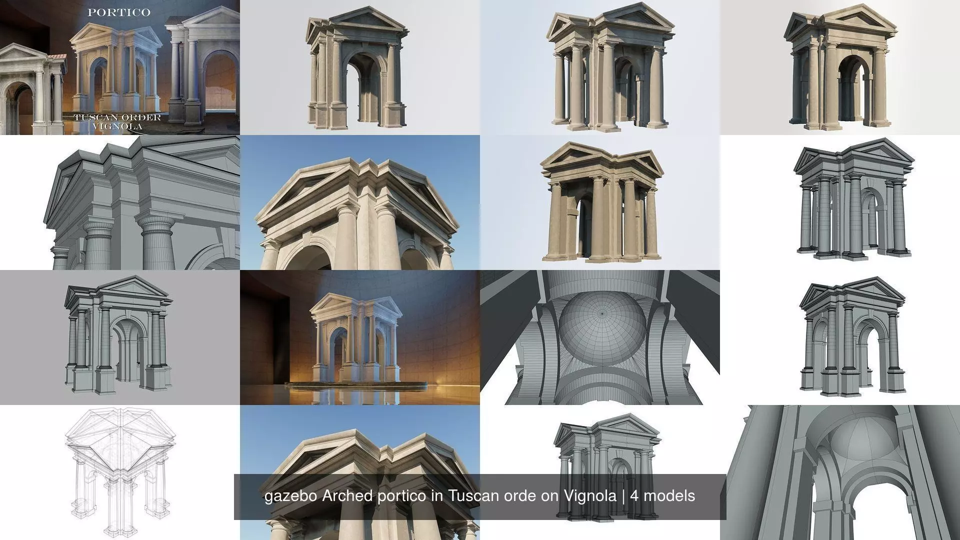gazebo Arched portico in Tuscan orde on Vignola 3D Model Collection_0
