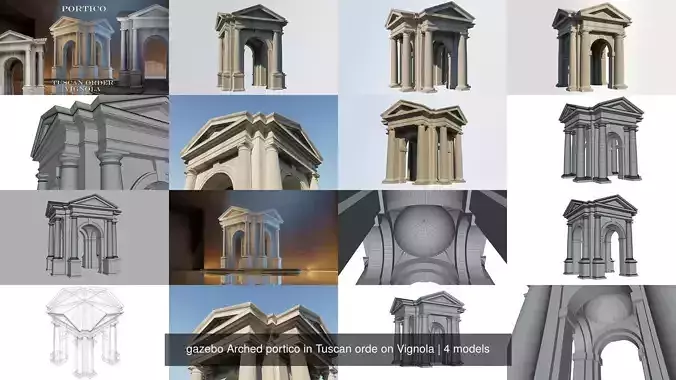 gazebo Arched portico in Tuscan orde on Vignola 3D Model Collection