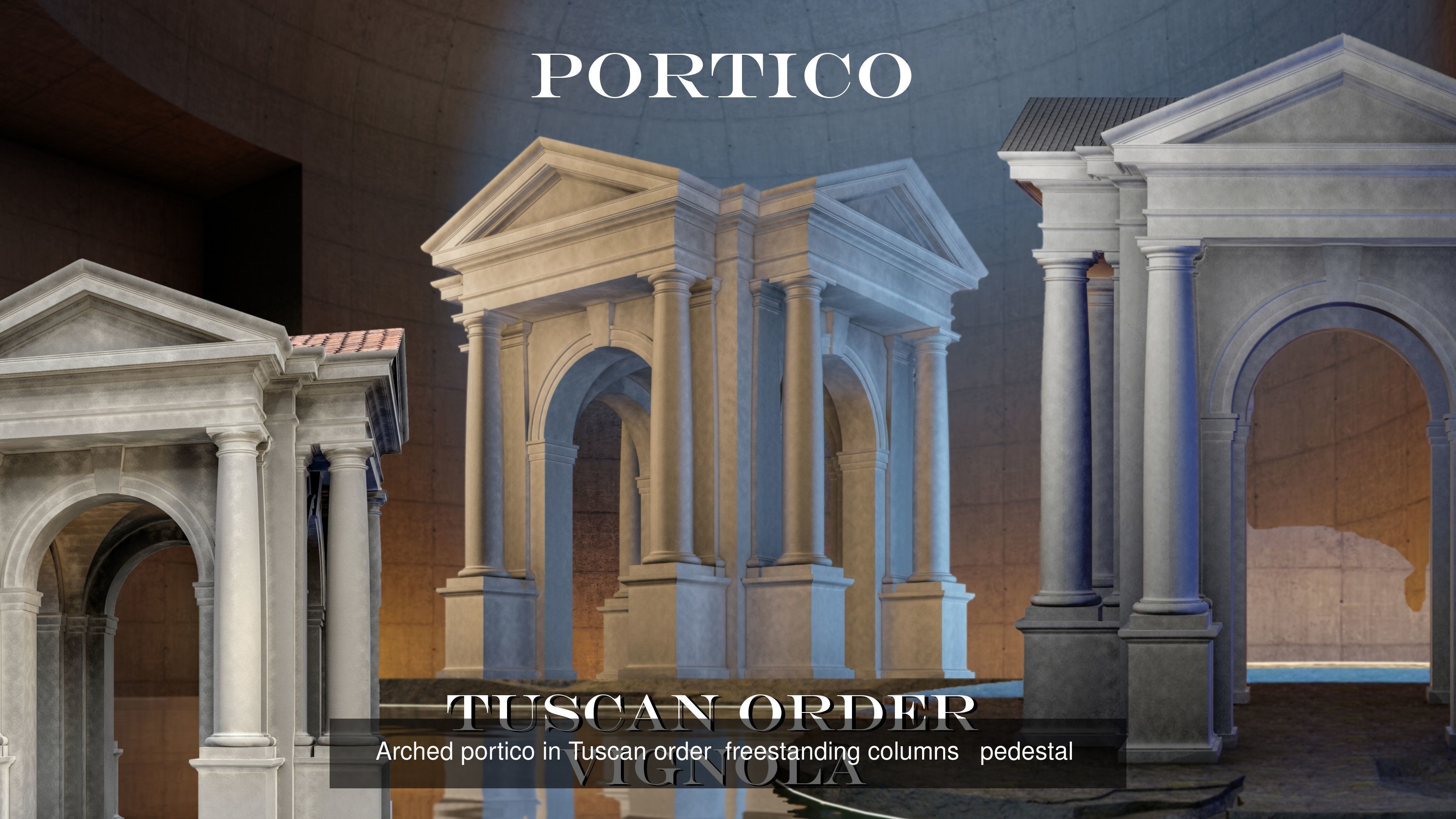 gazebo Arched portico in Tuscan orde on Vignola 3D Model Collection_2