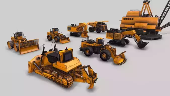 Old Construction and Mining Machines 3D Model Collection