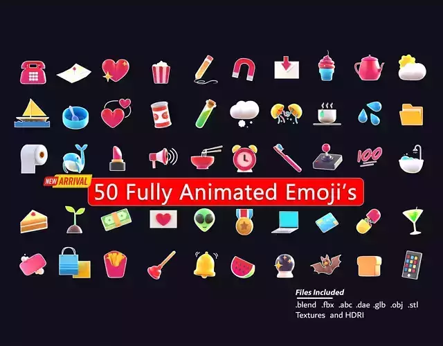 50 new Animated Emojis Low-poly 3D model