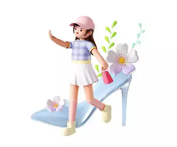 C4D model - spring energetic female characters 3D model