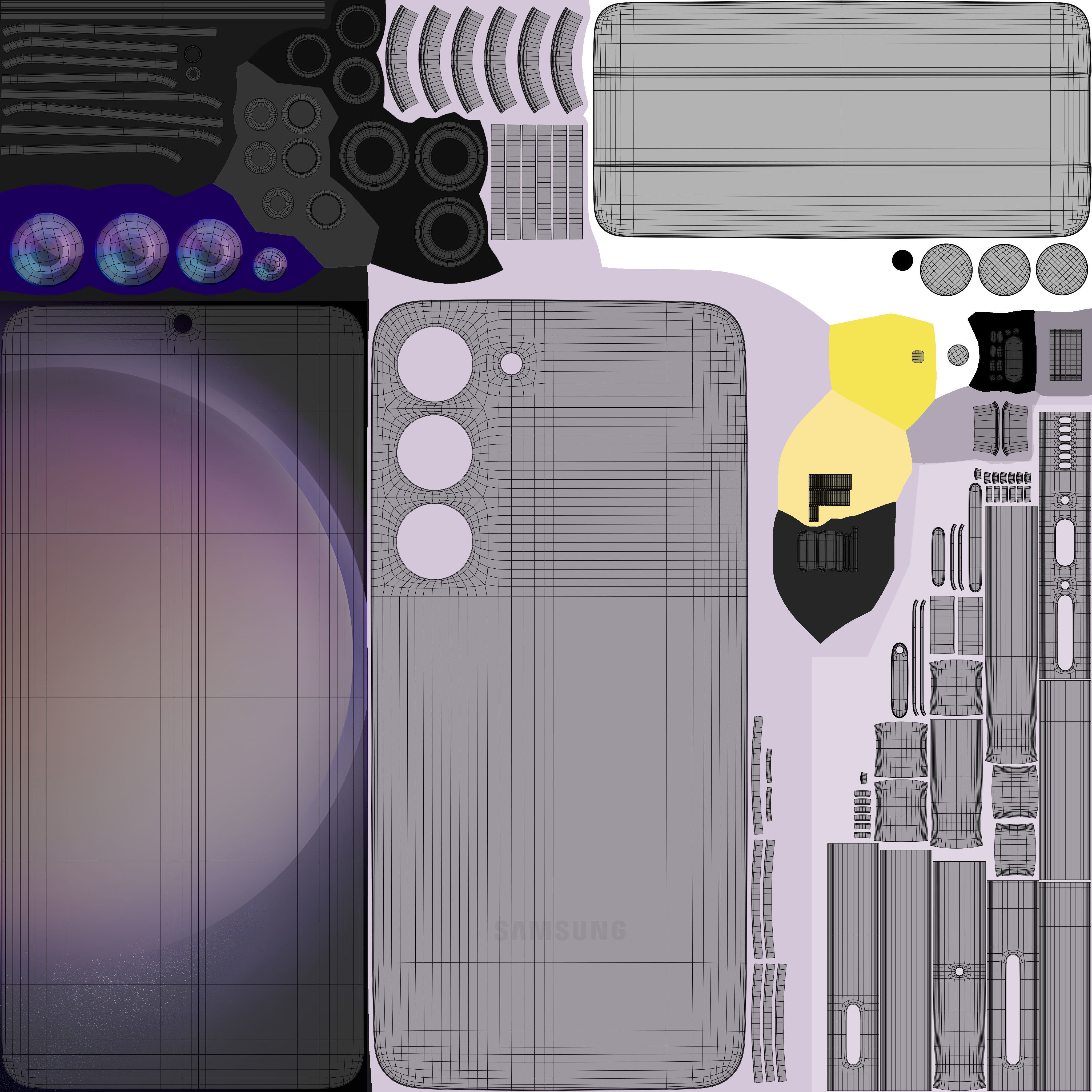 Samsung Galaxy S23 Lavender Low-poly 3D model_10