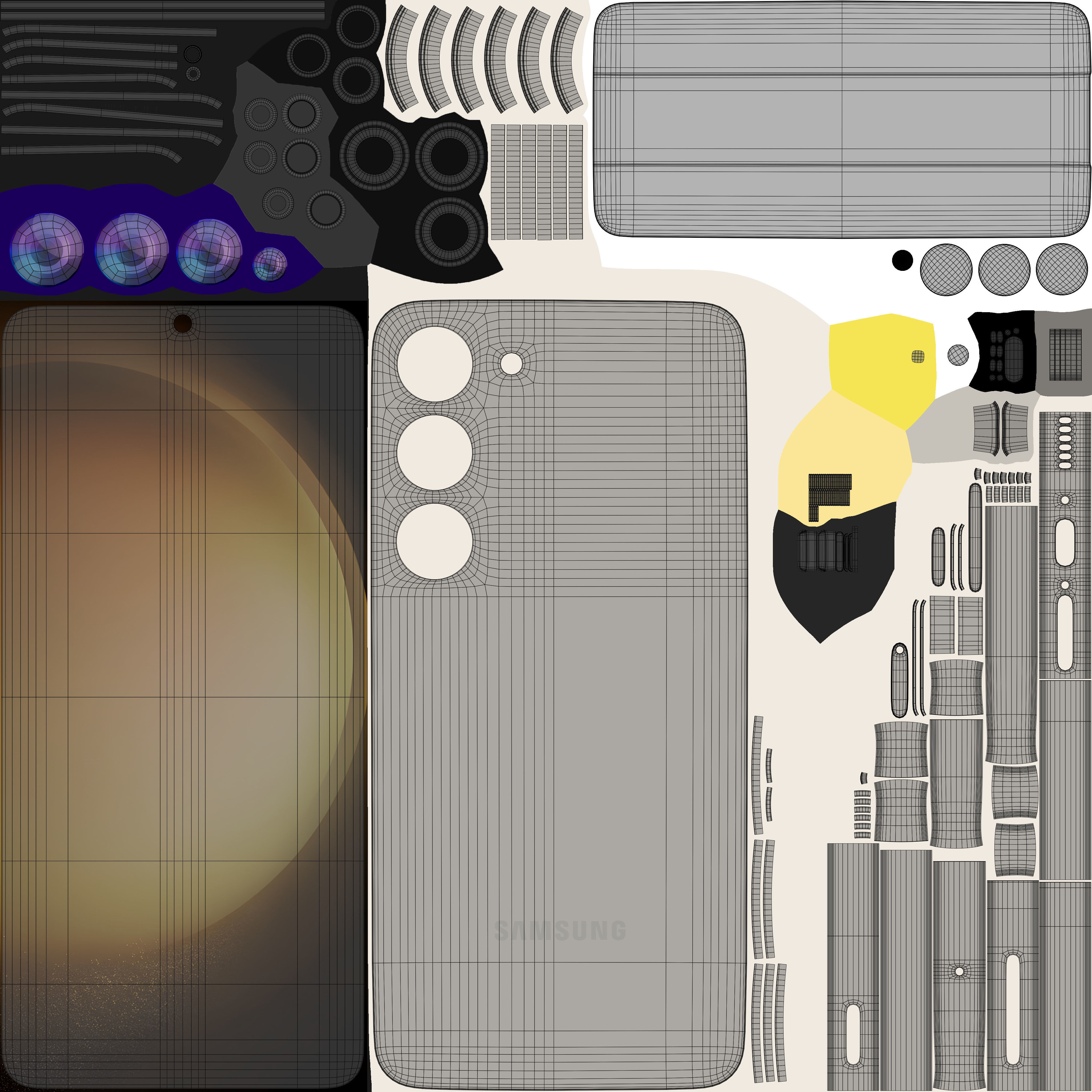 Samsung Galaxy S23 Cream Low-poly 3D model_10
