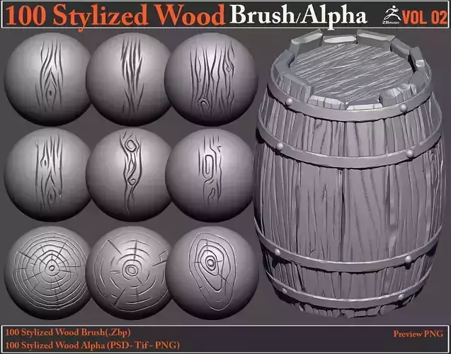 100 Stylized Wood Brush-Alpha VOL02 Texture