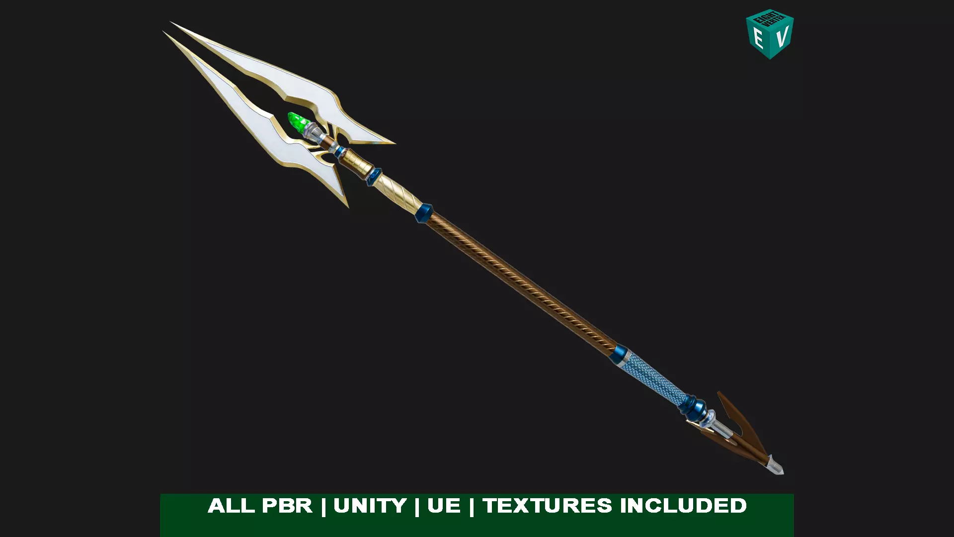 Fantasy Trident 07 All PBR Unity UE Textures Included Low-poly 3D model_0