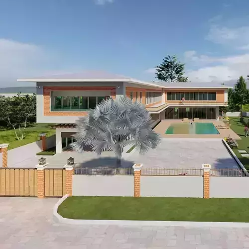 L-Shaped House Plans 3D model
