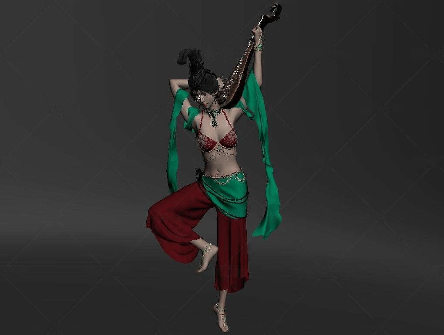 Dunhuang Flying Apsaras Bounce Pipa Characters 3D model_2