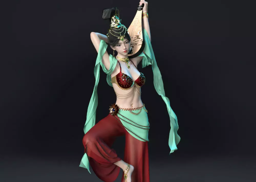 Dunhuang Flying Apsaras Bounce Pipa Characters 3D model_0