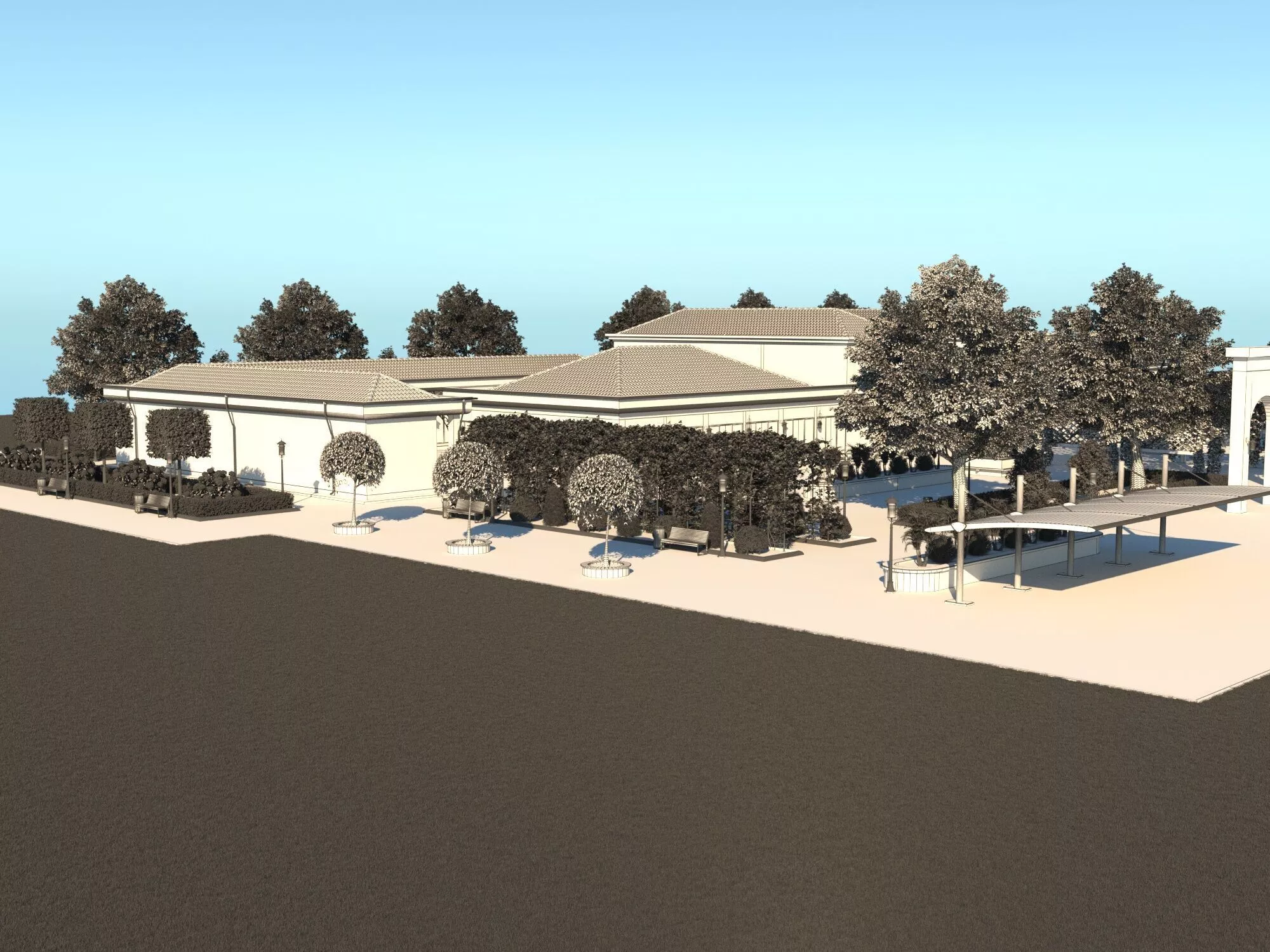 BAZAR building with trees 3D model