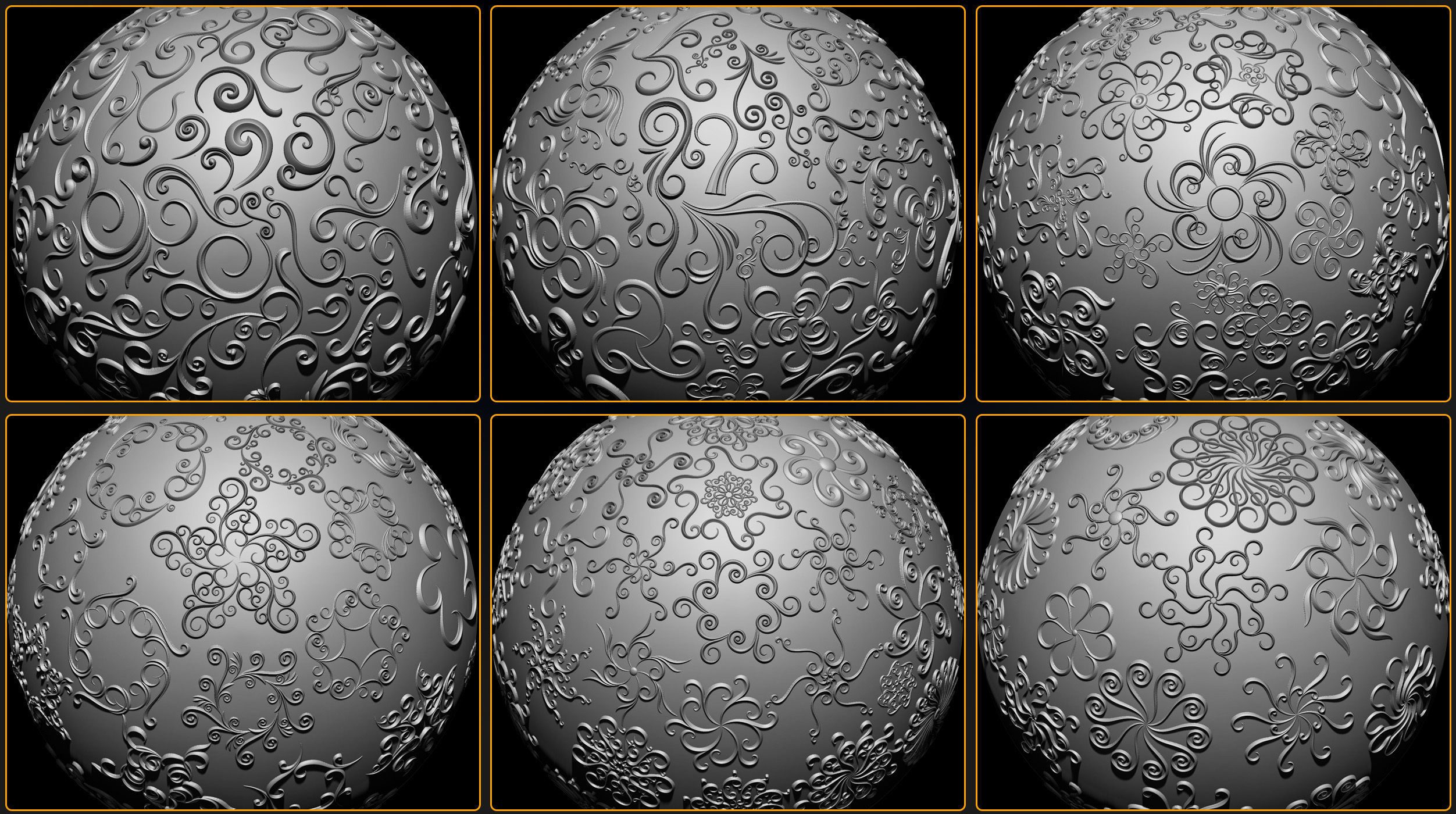 407 Floral Ornament Brushes 4K Alphas and 3D Models- VOL 02 3D model_4
