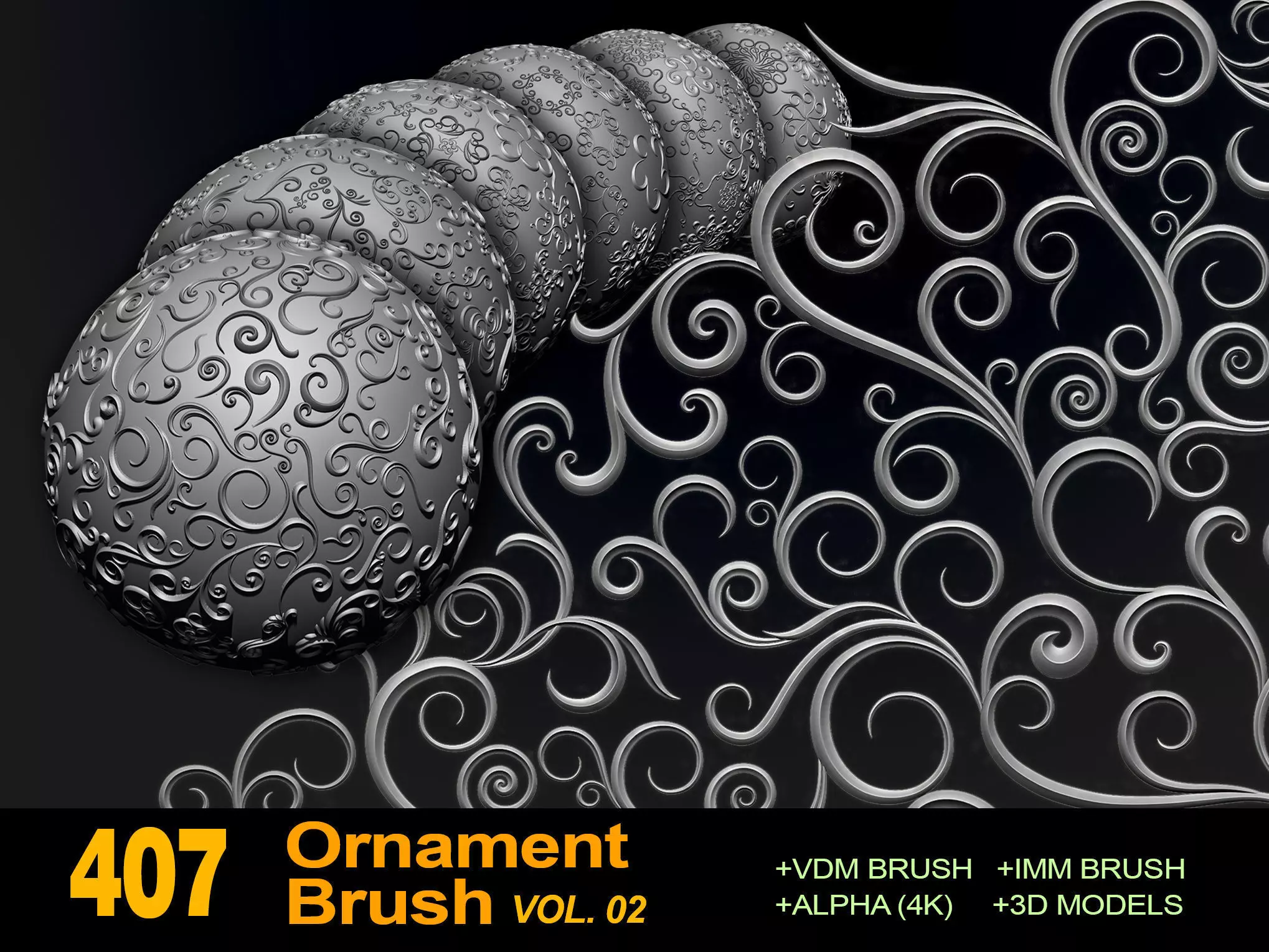 407 Floral Ornament Brushes 4K Alphas and 3D Models- VOL 02 3D model_0