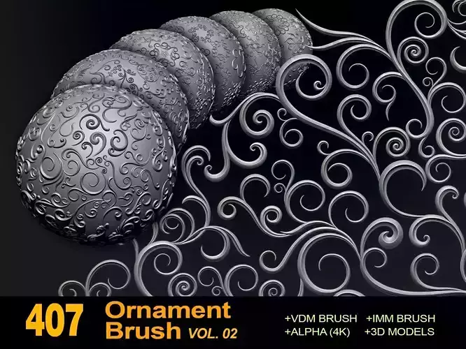407 Floral Ornament Brushes 4K Alphas and 3D Models- VOL 02 3D model