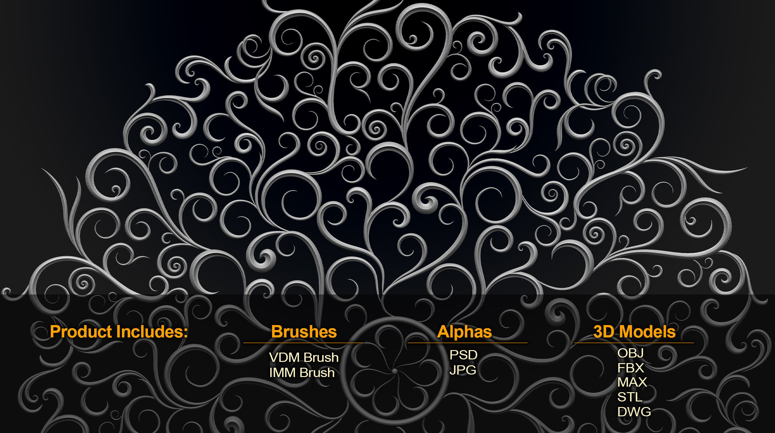 407 Floral Ornament Brushes 4K Alphas and 3D Models- VOL 02 3D model_1