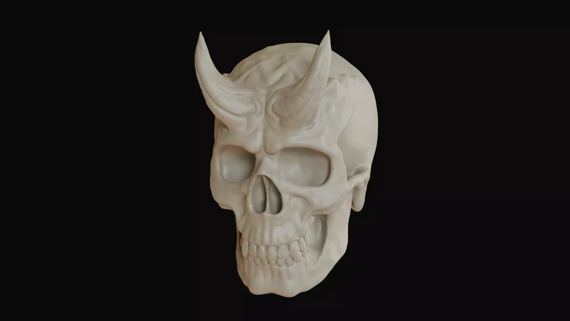 Male demon skull with horns 3D model_0
