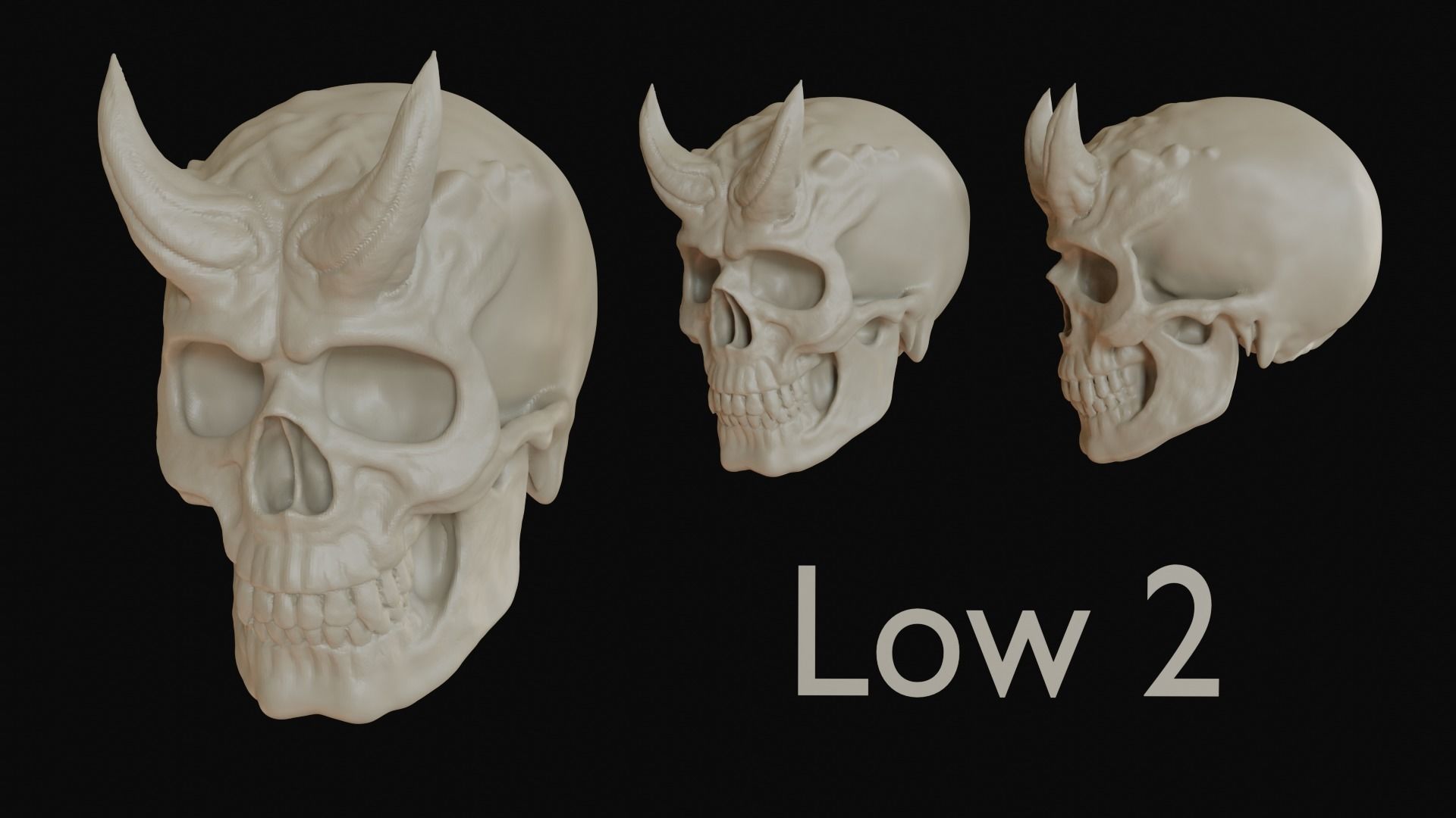 Male demon skull with horns 3D model_4