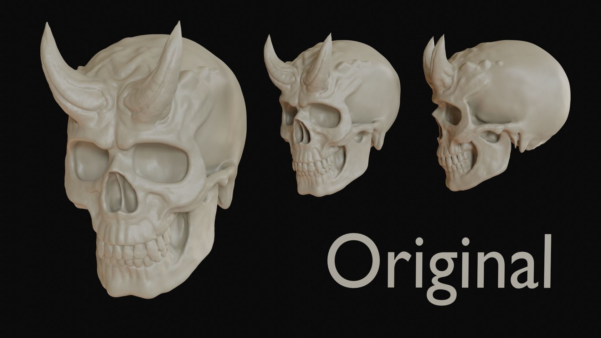 Male demon skull with horns 3D model_1