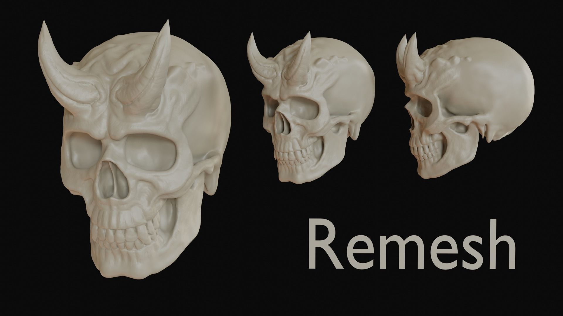 Male demon skull with horns 3D model_2