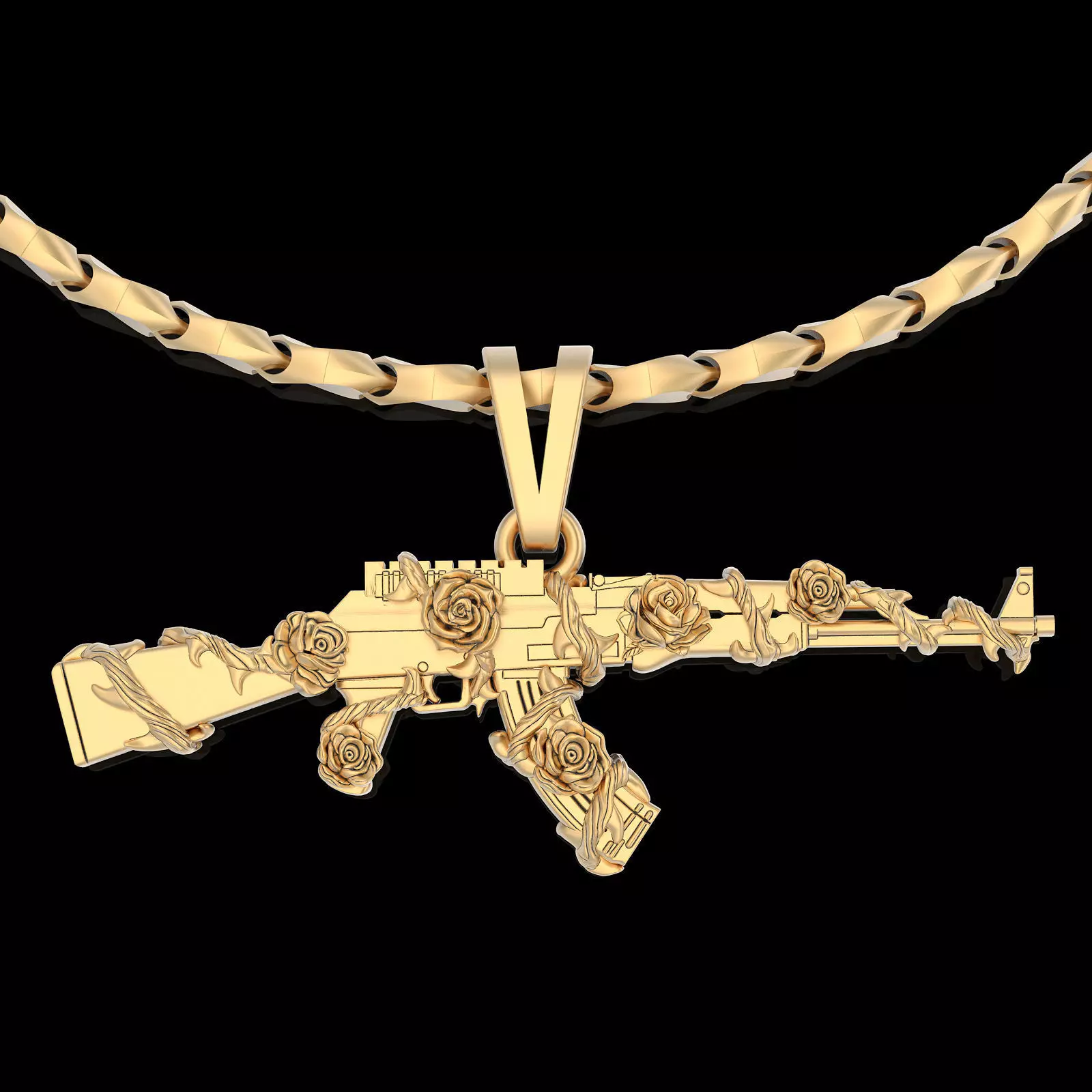 Gun AK47 Flower gold printable jewelry 3D print model