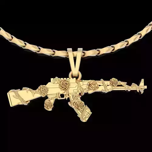 Gun AK47 Flower  gold printable jewelry