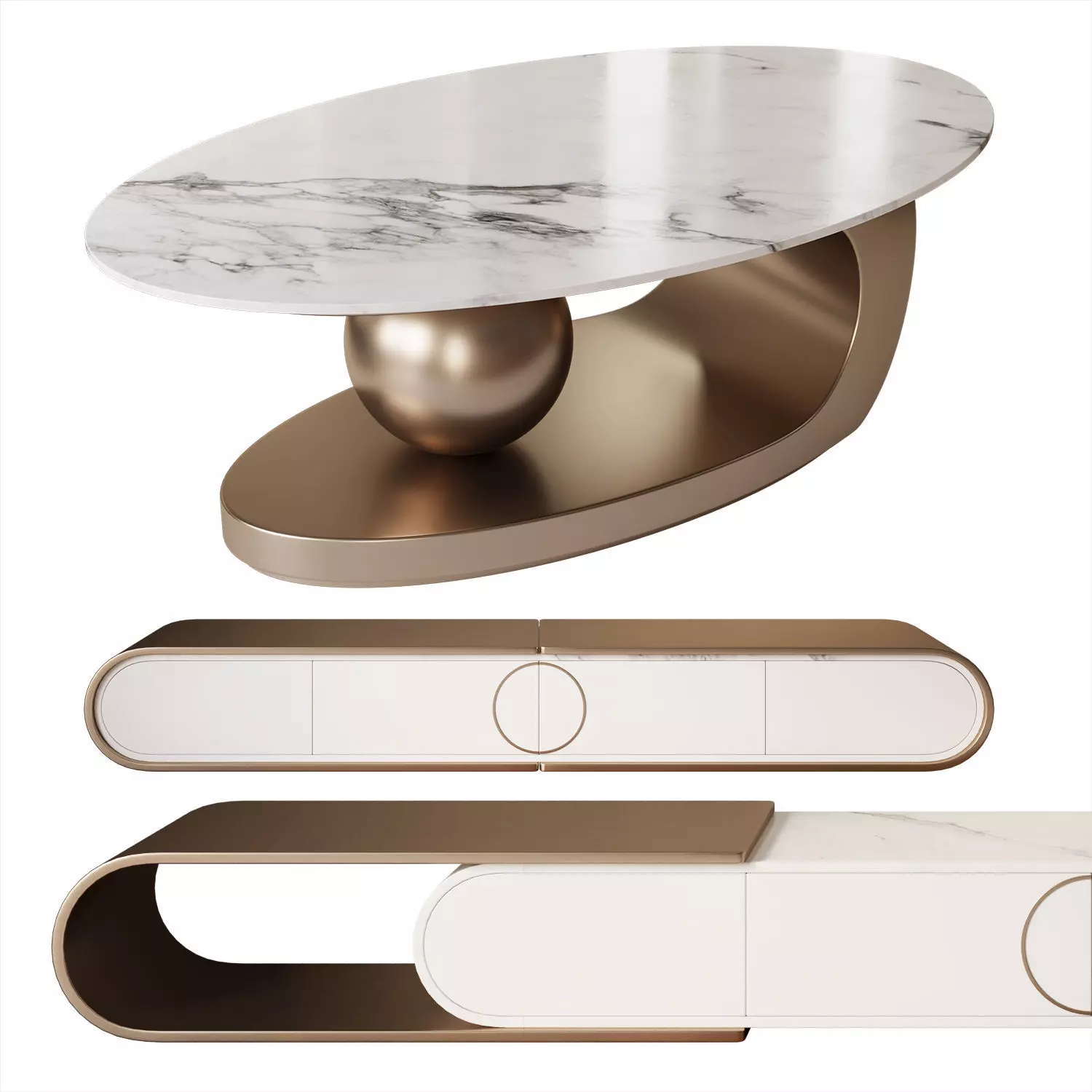 A set of a coffee table and a TV stand from Yika Home 3D Model Collection_0