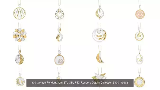 400 Women Pendant 3dm STL OBJ FBX Renders Details Collection 