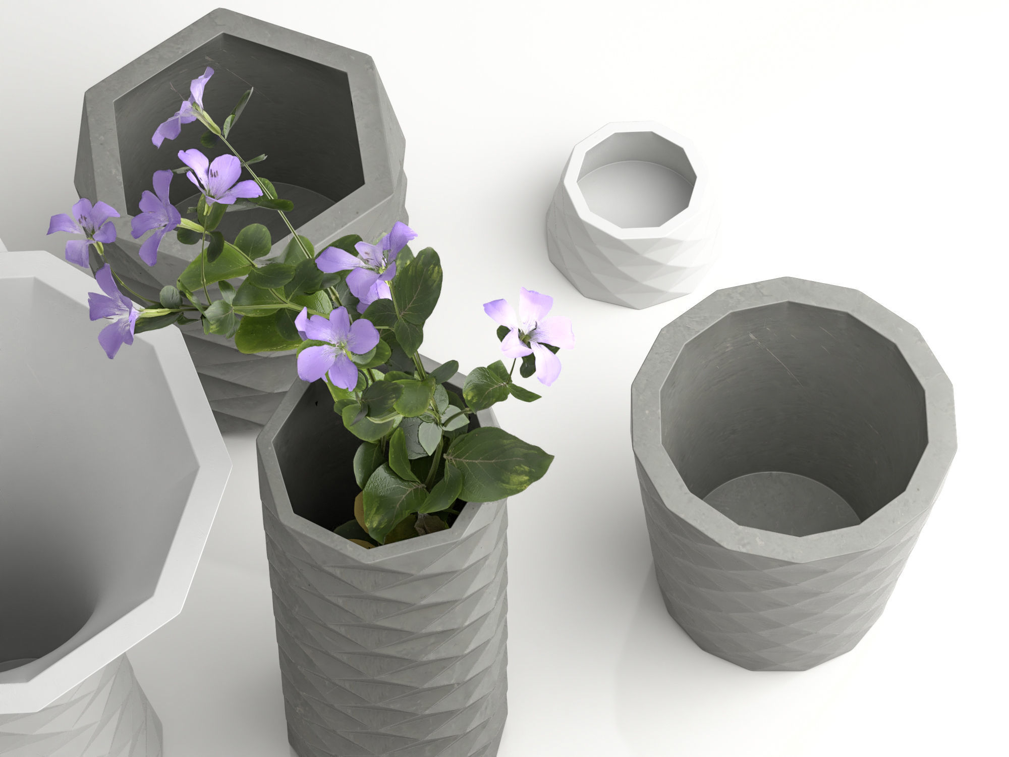 Concrete flower vase set 3D model_1