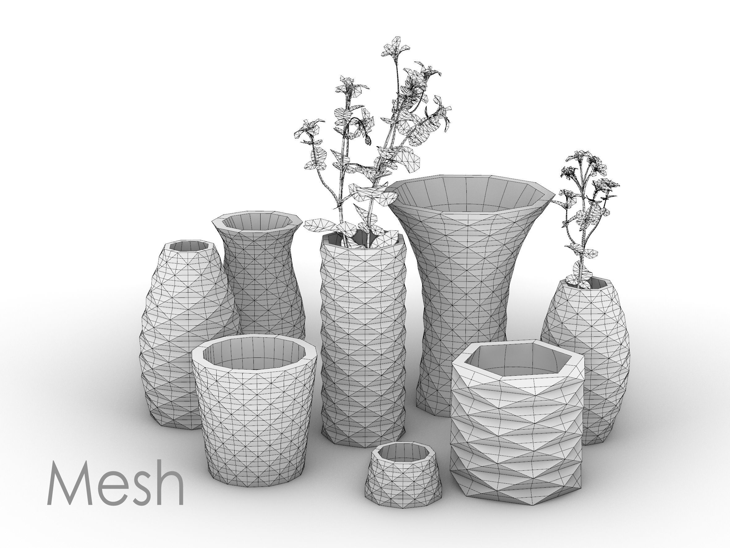 Concrete flower vase set 3D model_3