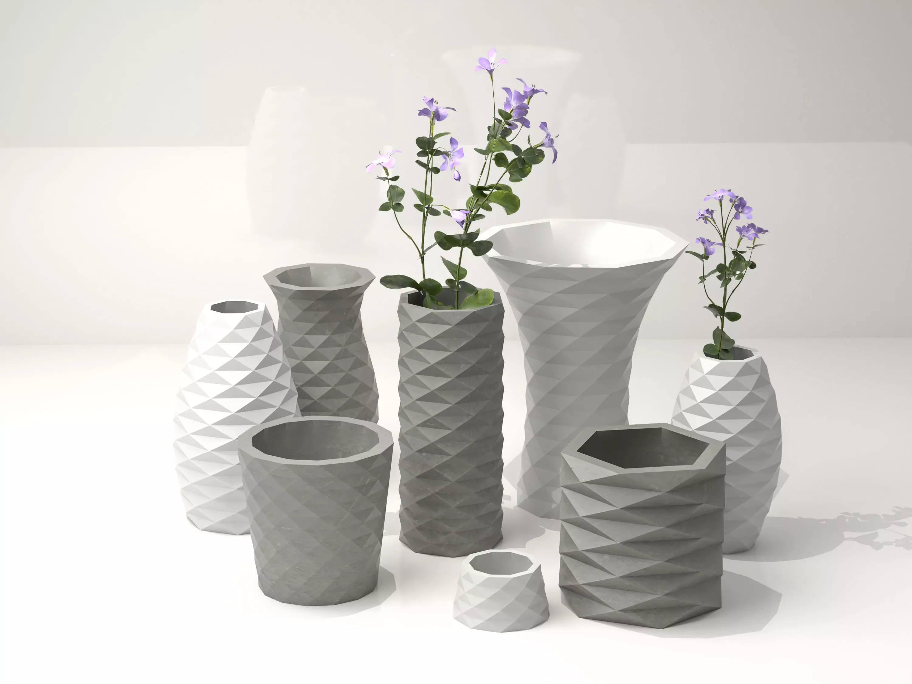 Concrete flower vase set 3D model_0