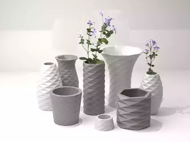 Concrete flower vase set 3D model
