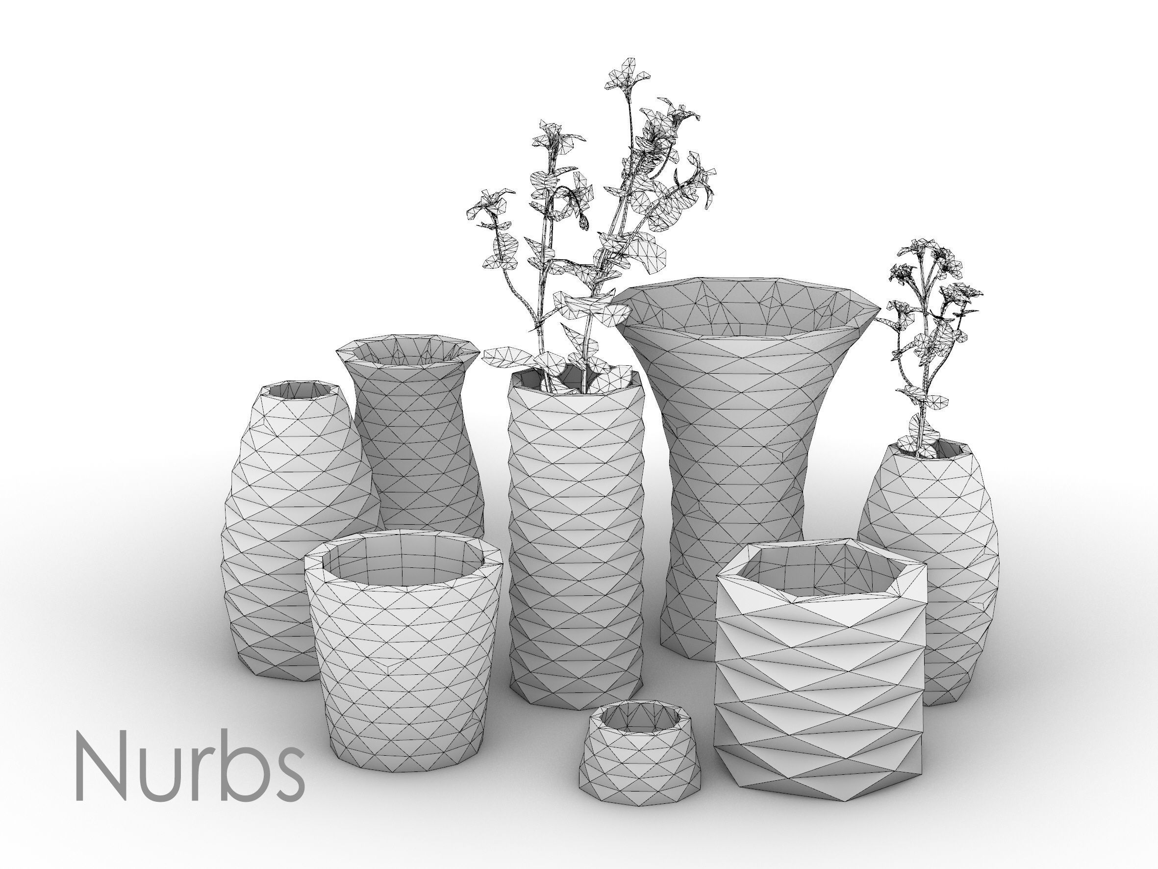 Concrete flower vase set 3D model_4