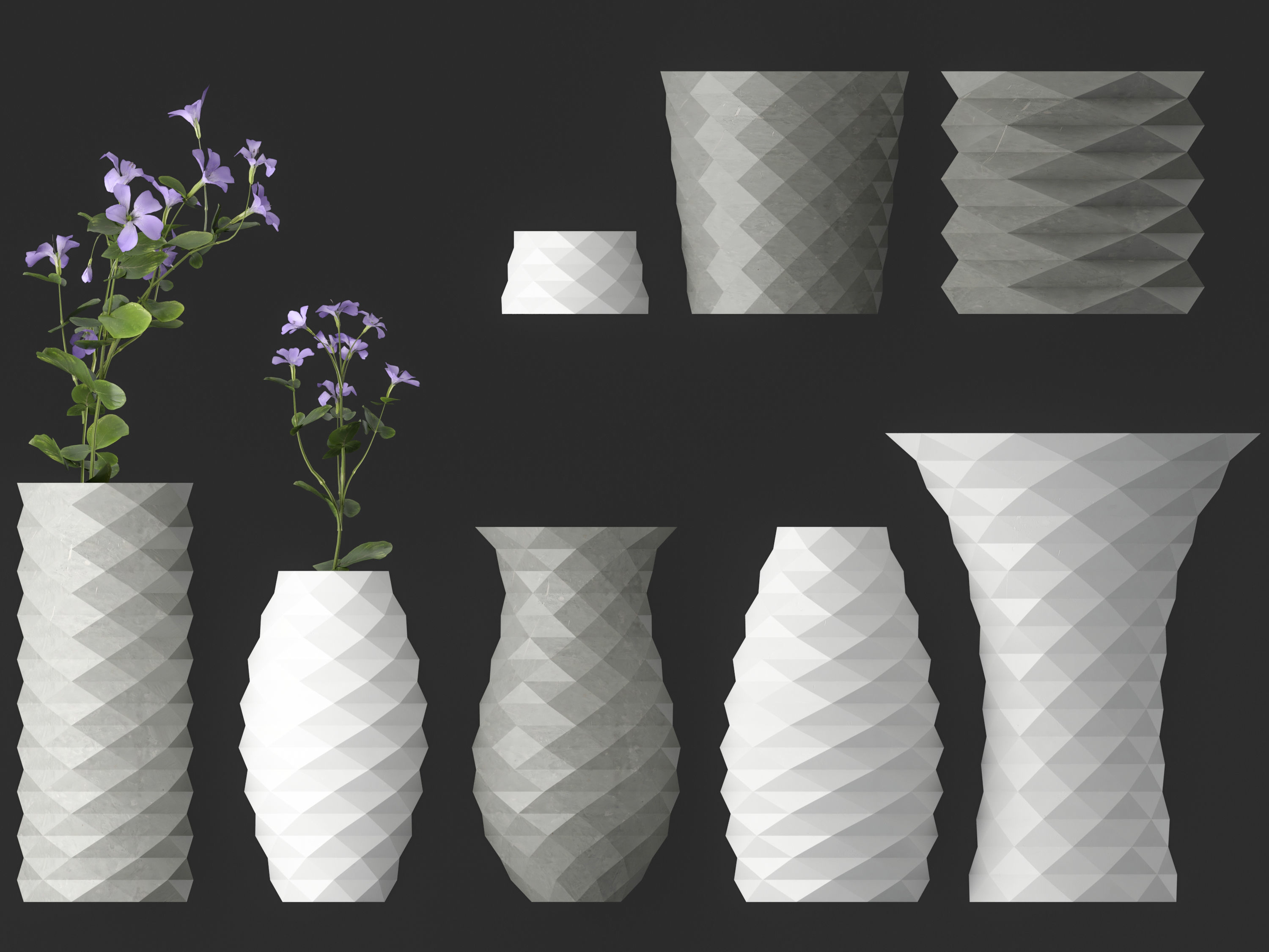 Concrete flower vase set 3D model_2
