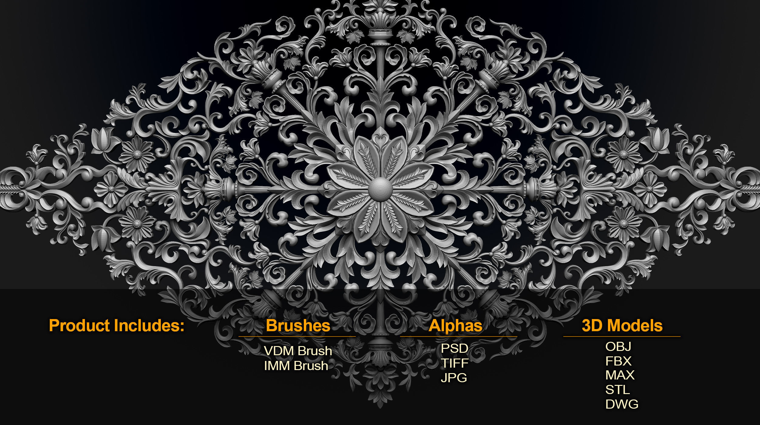 160 Ornament Brushes 4K Alphas and 3D Models- VOL 03 3D model_1
