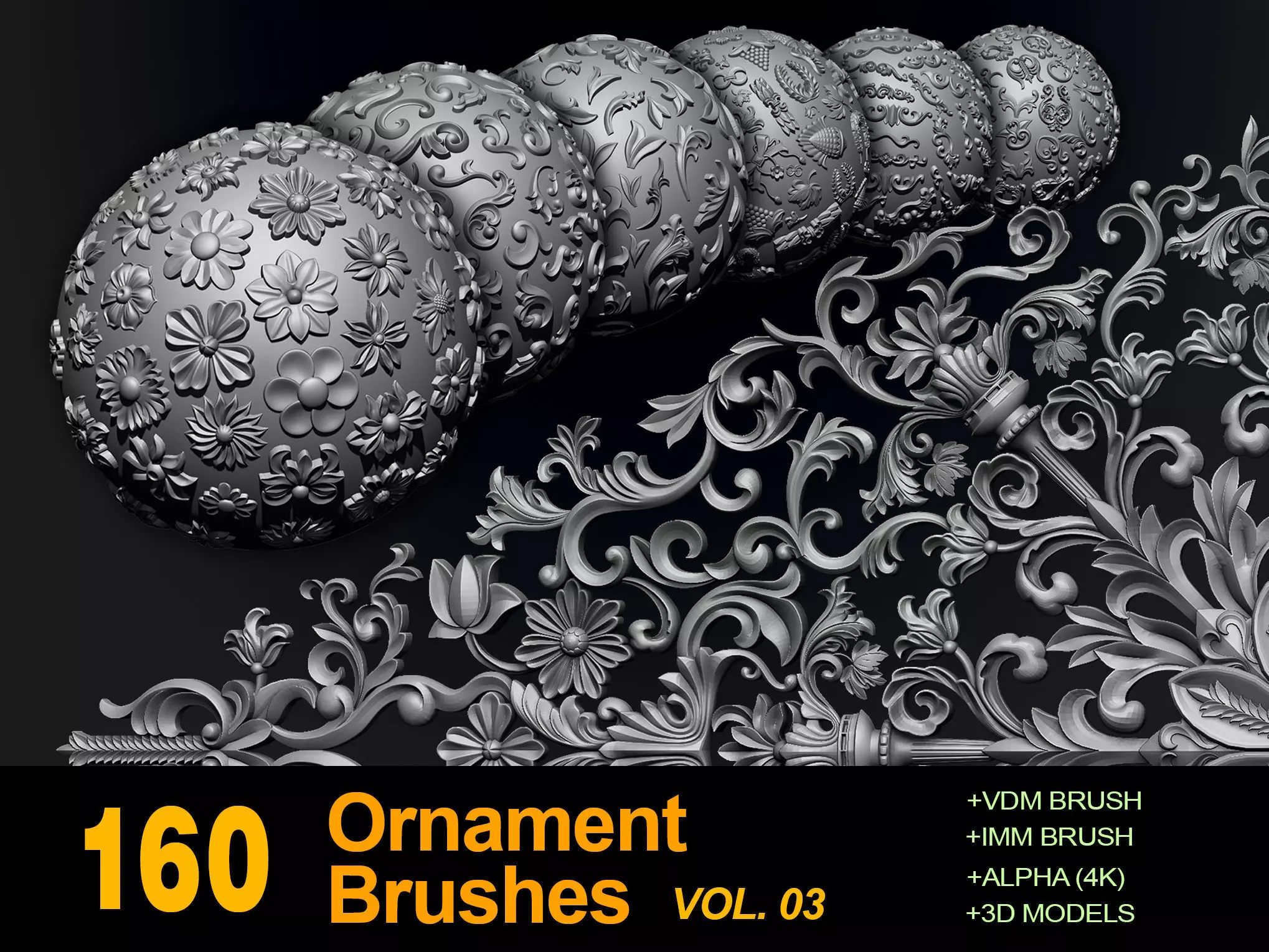 160 Ornament Brushes 4K Alphas and 3D Models- VOL 03 3D model_0